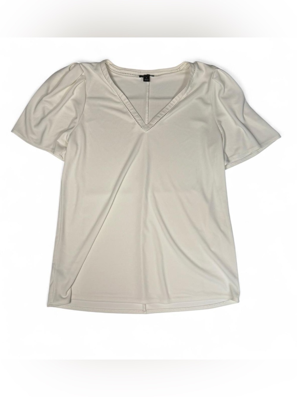 Ann Taylor White Puff Sleeve V Neck Blouse Women’s Size M Preppy Workwear